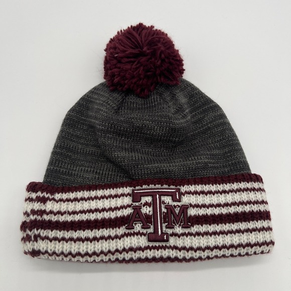 adidas Other - Adidas Texas A&M Aggies Gray Maroon Striped Pom Cuffed Knit Beanie Hat OSFA